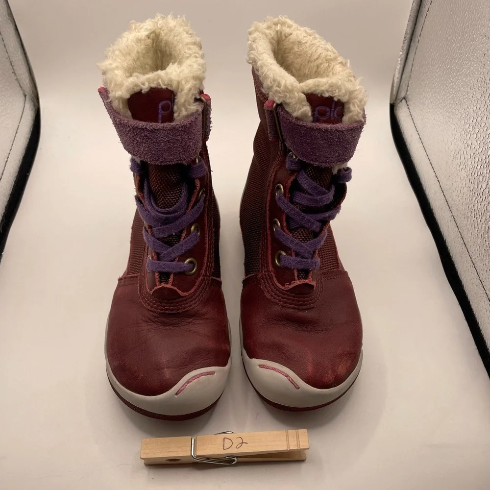 Plae Noel burgundy girls leather hi boots size 8c waterproof